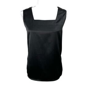 Emmelle Classic Satin Black Silk Square Neck Essential Camisole Tank Top Large